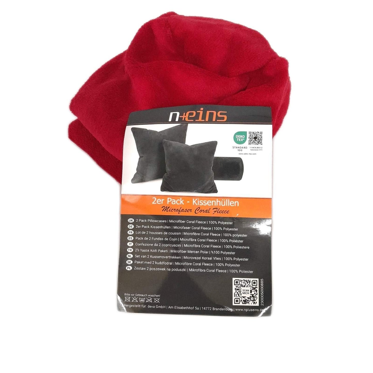 npluseins Kissenhüllen Textilien Coral Kuschel Fleece 2er Pack Bordeaux