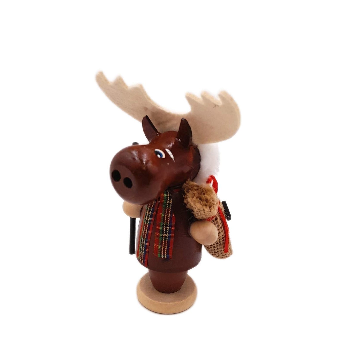 Dekohelden24 Holz Räucherfigur Weihnachtsdeko Lustiger Elch mit Jutesack