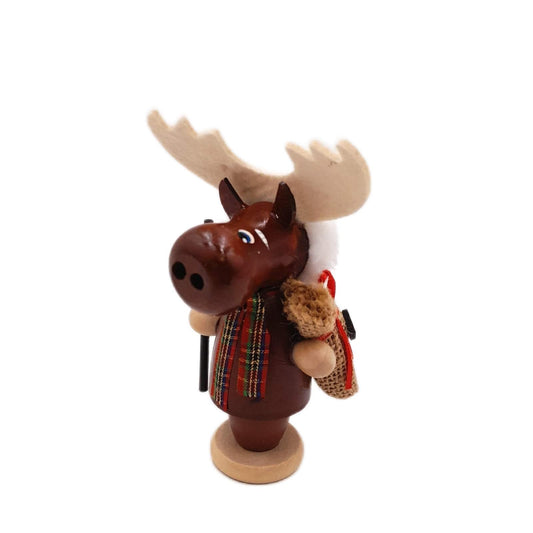 Dekohelden24 Holz Räucherfigur Weihnachtsdeko Lustiger Elch mit Jutesack