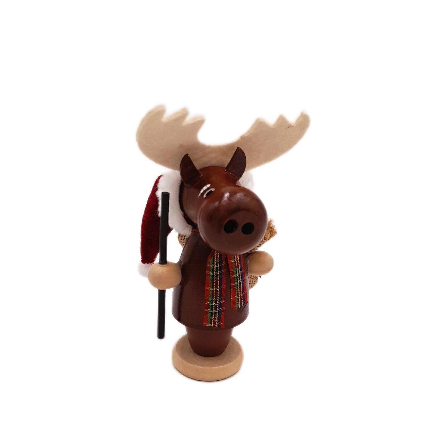 Dekohelden24 Holz Räucherfigur Weihnachtsdeko Lustiger Elch mit Jutesack