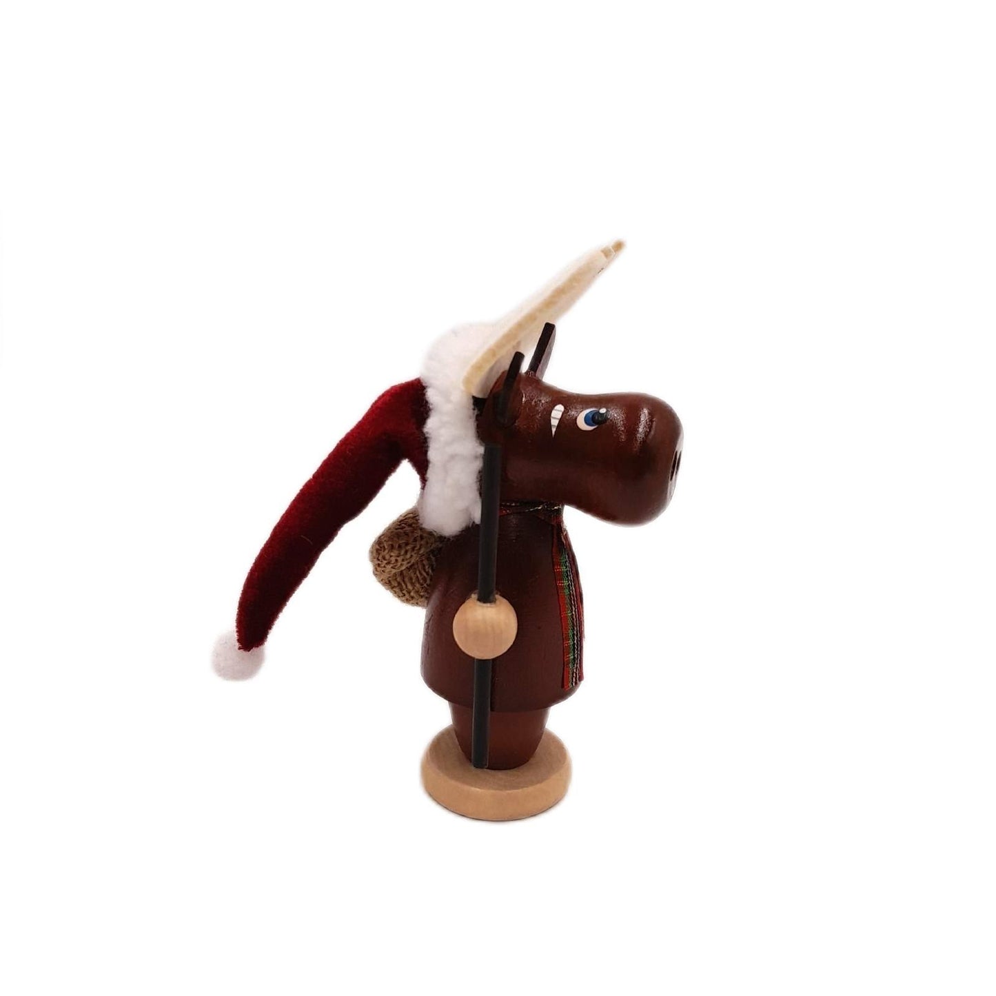 Dekohelden24 Holz Räucherfigur Weihnachtsdeko Lustiger Elch mit Jutesack