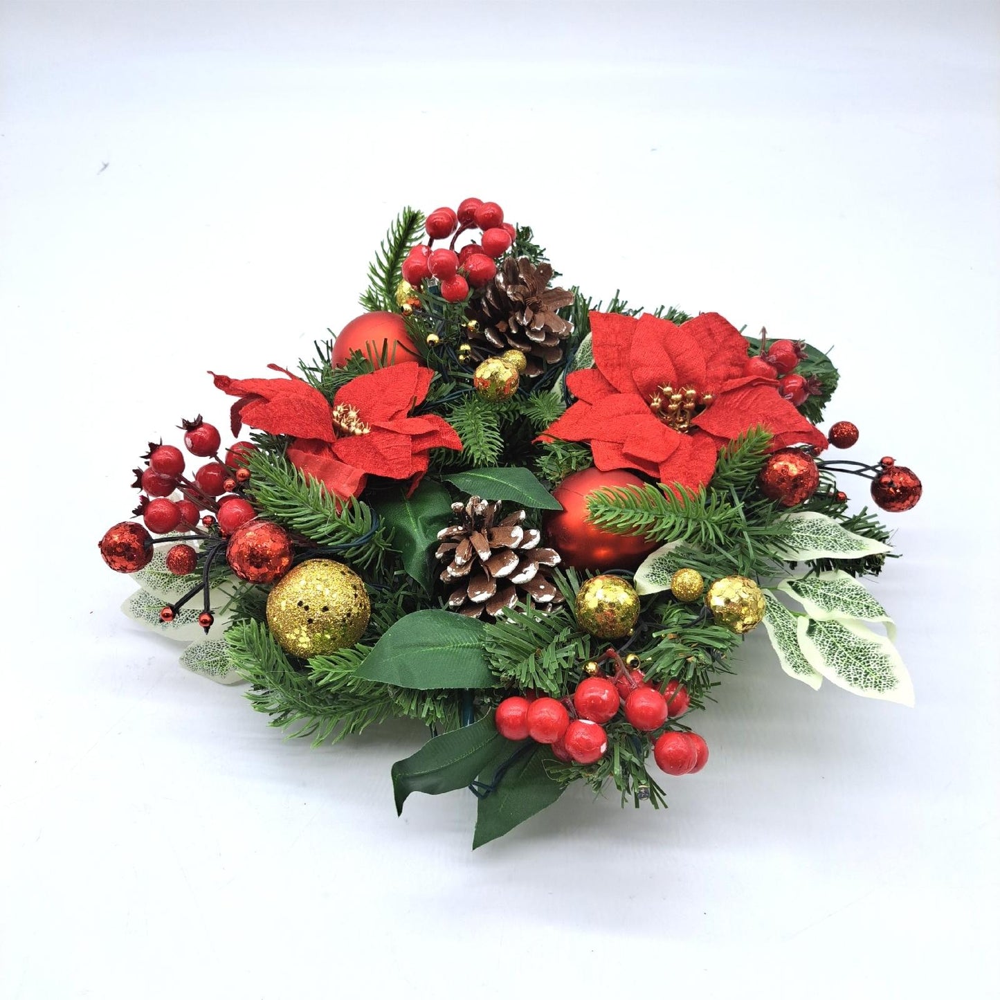 Dekorierter Weihnachtskranz Adventsschmuck Türdekoration Poinsettia Beeren Zap