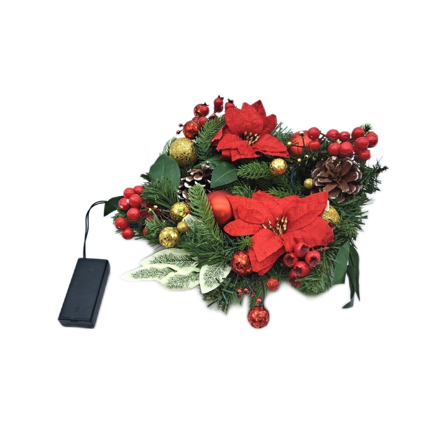 Dekorierter Weihnachtskranz Adventsschmuck Türdekoration Poinsettia Beeren Zap