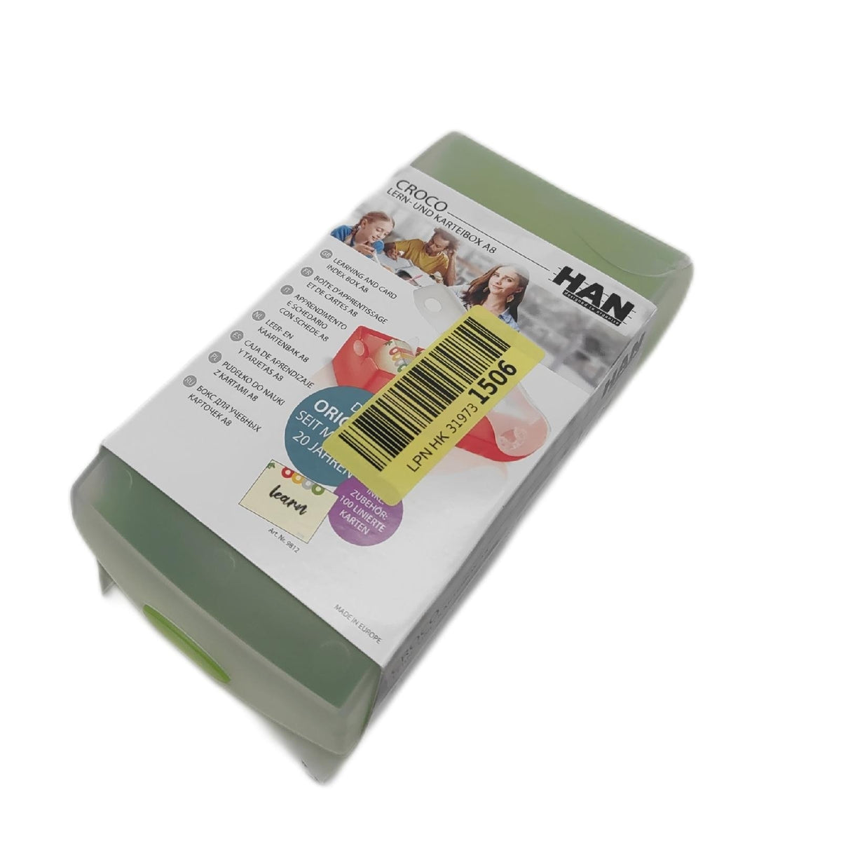HAN Karteibox CROCO  DIN A8  fr 500 Karten  incl. 5 Sttzplatten  grn-transluzent