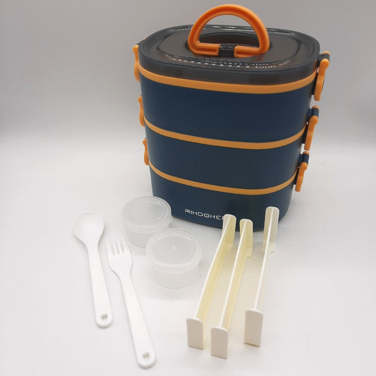 RIKDOKEN Brotdose stapelbare Behälter mit 3 Schichten dichte Bento Box 26 Liter auslaufsicher mikrowellengeeignet mit Loeffel