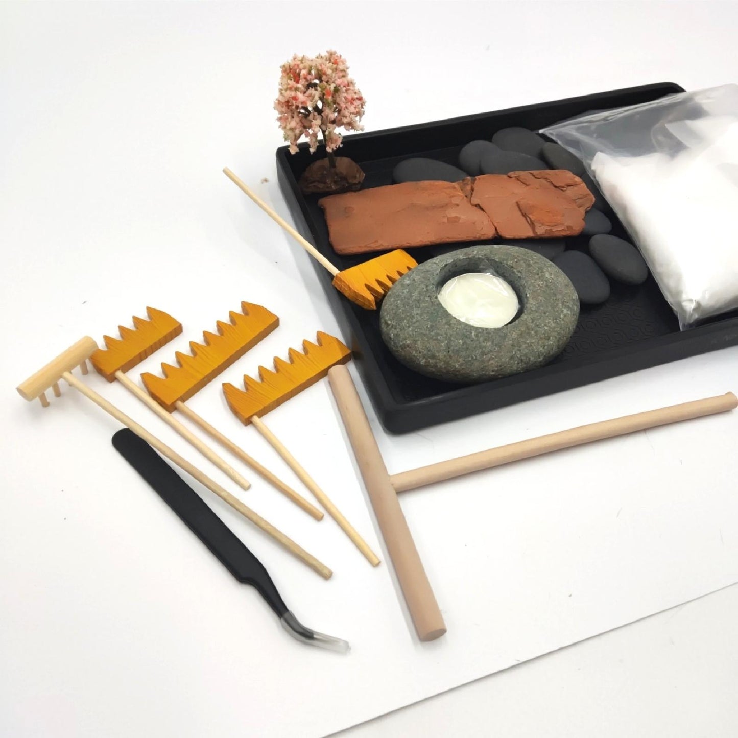 ICNBUYS ZenGarten Pebble Kerzenhalter Set Dekoration Feng Shui Kreativität