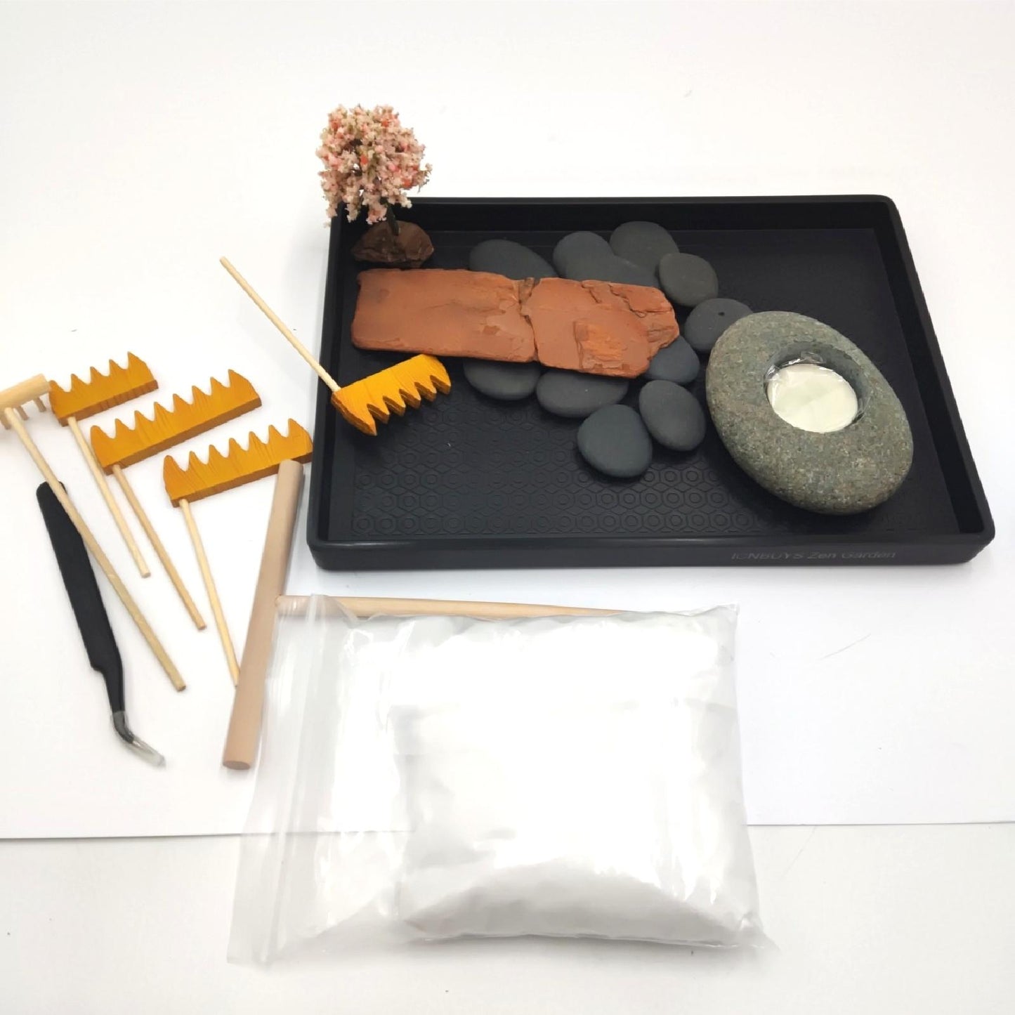 ICNBUYS ZenGarten Pebble Kerzenhalter Set Dekoration Feng Shui Kreativität