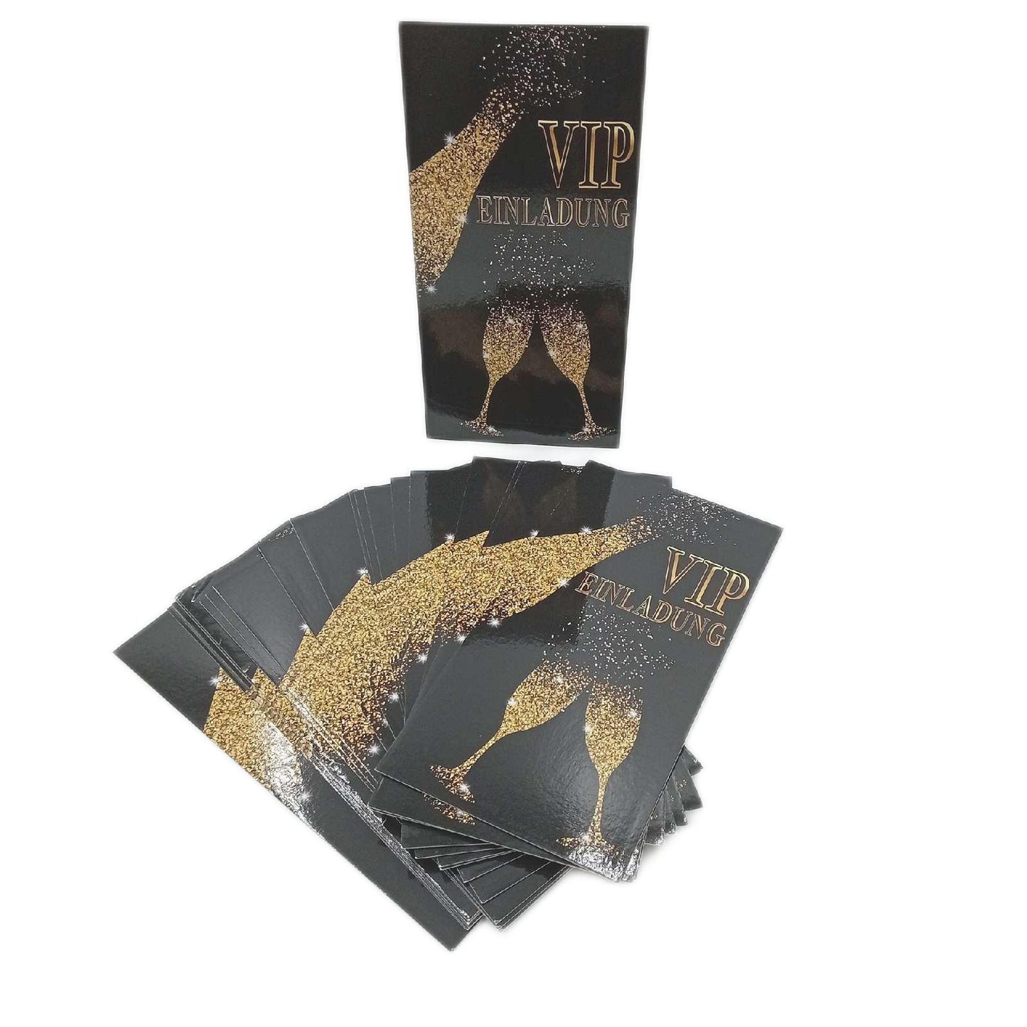 Breitenwerk Einladungskarten Partyzubehör Kartenset XL Schwarz Gold Bubbles Einladung