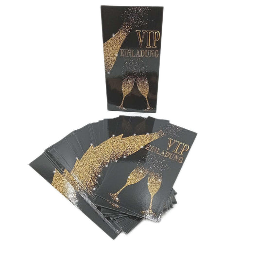 Breitenwerk Einladungskarten Partyzubehör Kartenset XL Schwarz Gold Bubbles Einladung