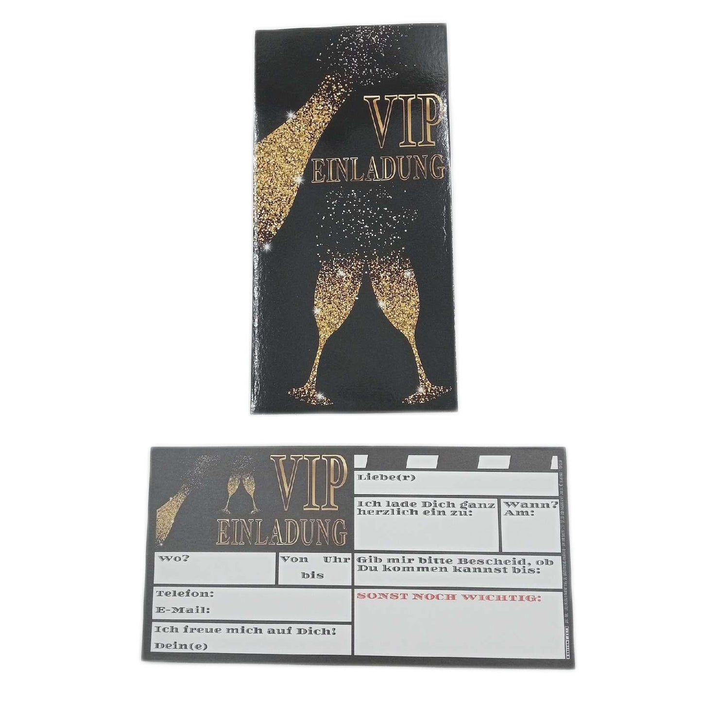 Breitenwerk Einladungskarten Partyzubehör Kartenset XL Schwarz Gold Bubbles Einladung