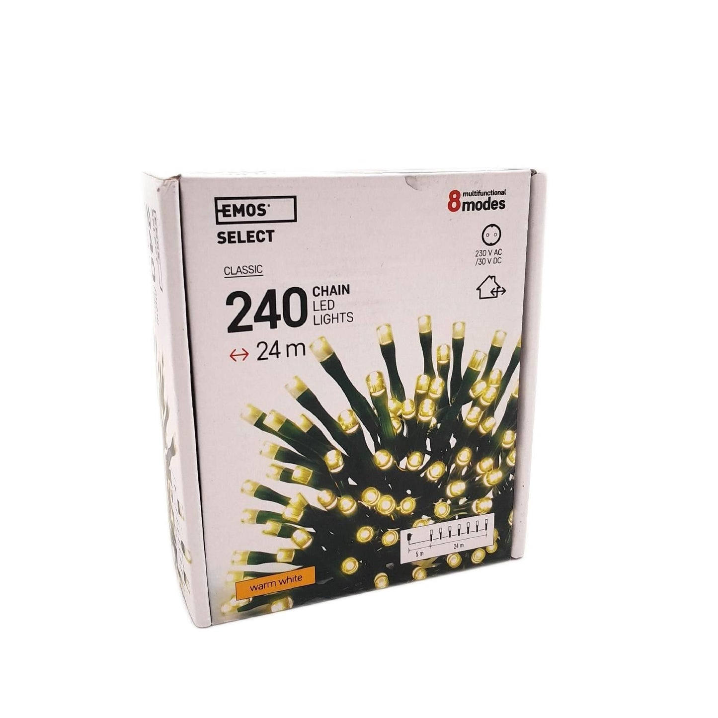 EMOS LED Lichterkette Multifunktion 8 Modi, Länge 24m, 240 LEDs, 230V mit Stecker, Lichterkette Innen und Lichterkette Außen wasserdicht IP44, Farbtemperatur: warmweiß