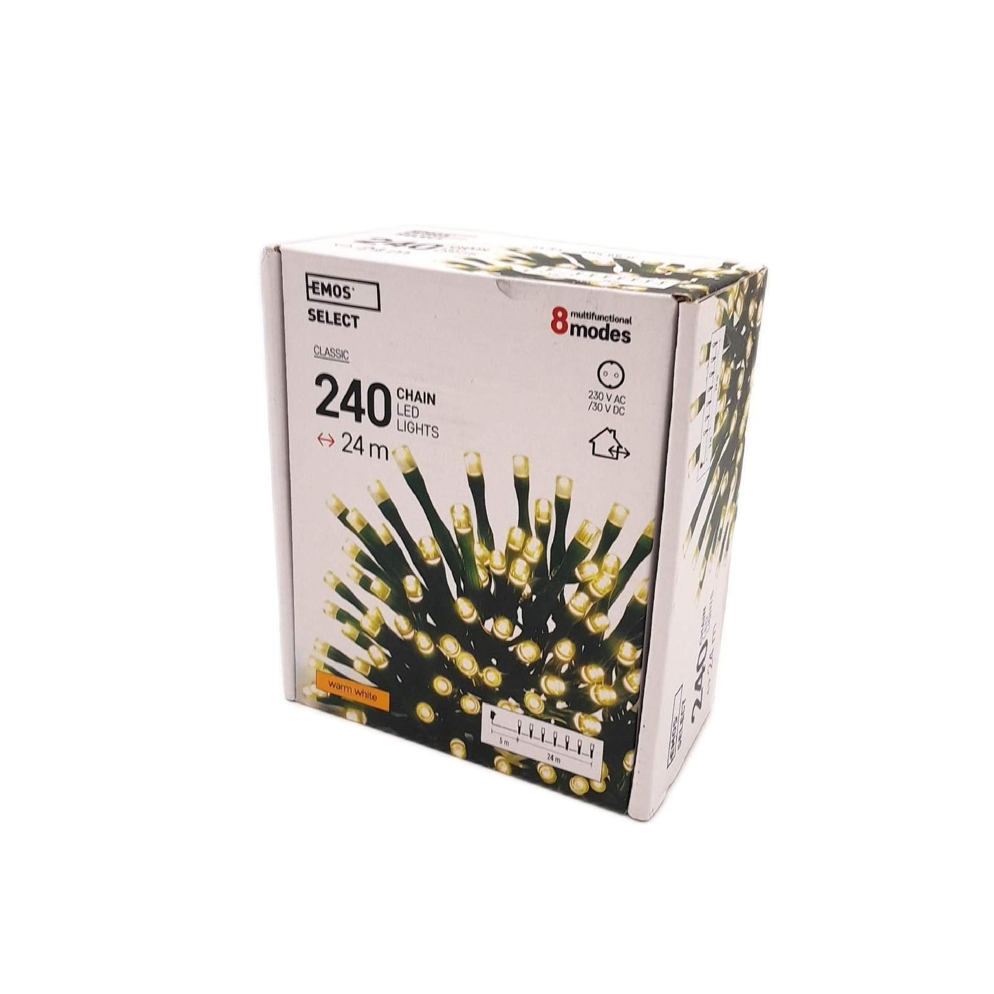 EMOS LED Lichterkette Multifunktion 8 Modi, Länge 24m, 240 LEDs, 230V mit Stecker, Lichterkette Innen und Lichterkette Außen wasserdicht IP44, Farbtemperatur: warmweiß