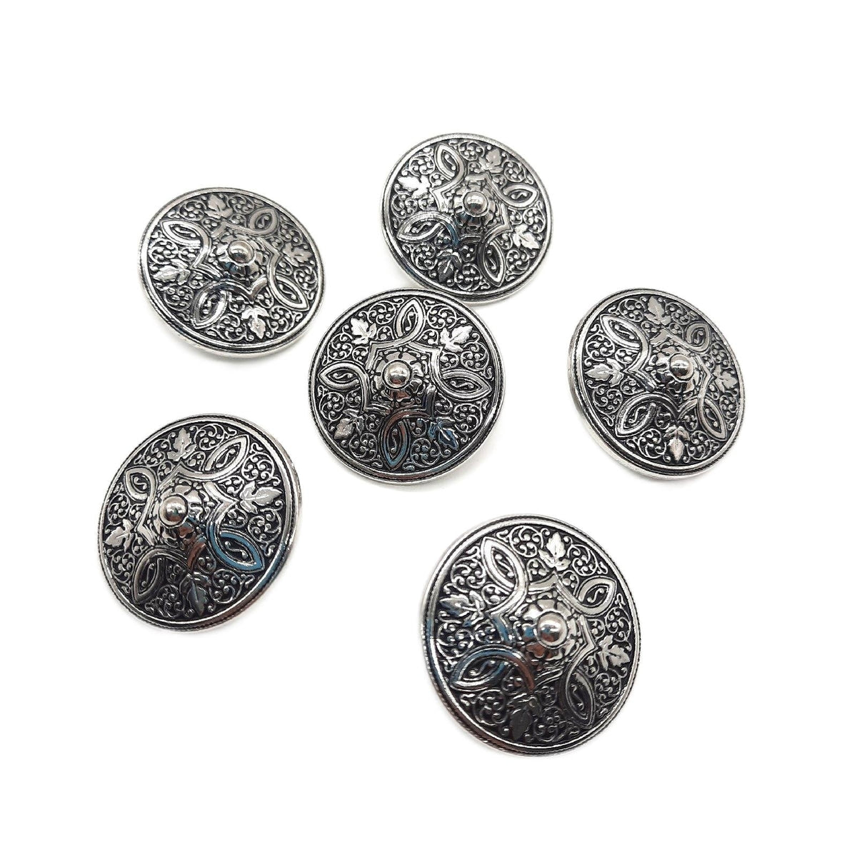 Silber Knöpfe aus Metall geschwärzt  wunderschönes Muster Made in Germany 20mm oder 25mm 6 Stück 25mm
