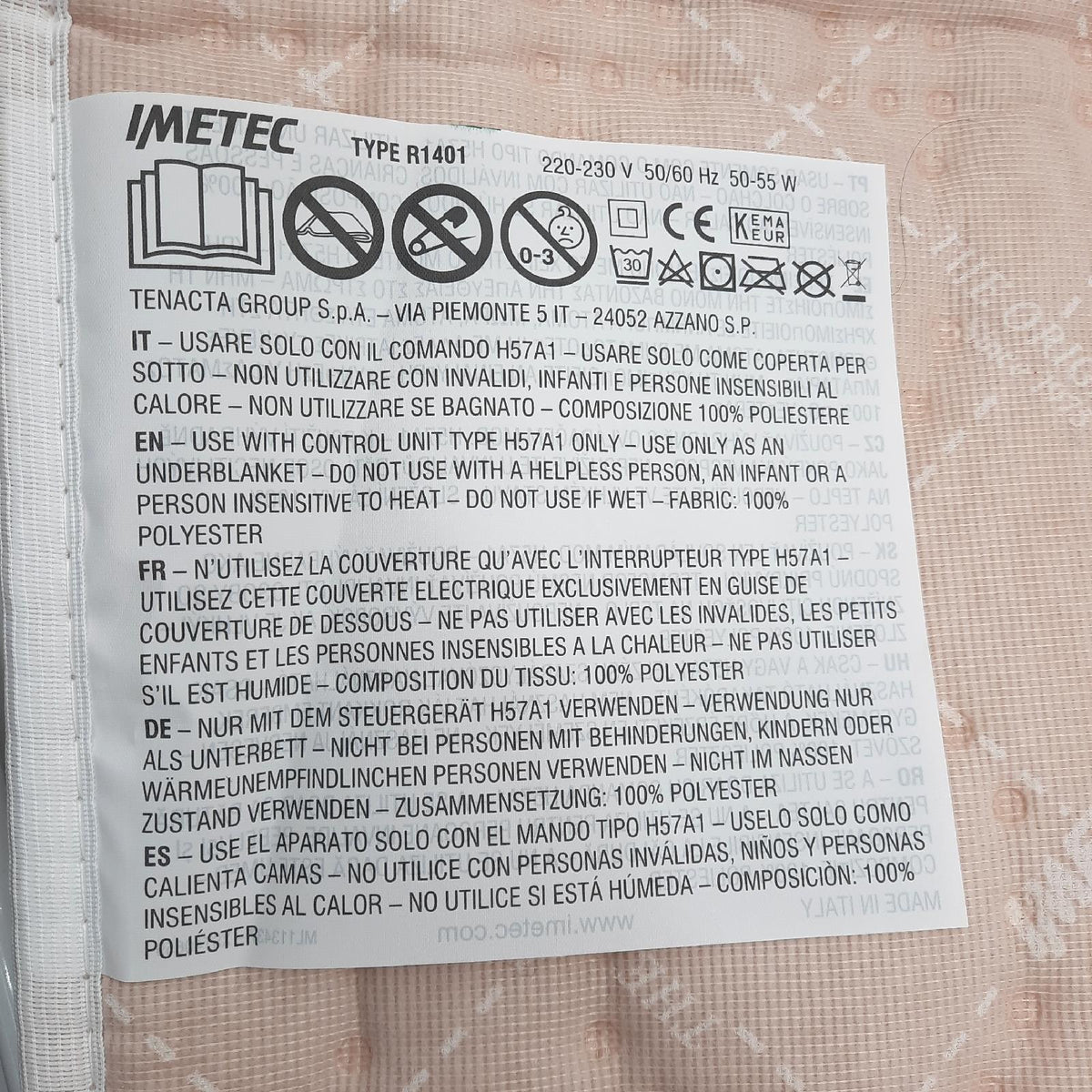 Imetec  Wärmeunterbett für Einzelbetten  150x80 cm  niedriger Stromverbrauch  Steuerung mit 2 Temperaturen  gesteppes Gewebe  Made in Italy  hand- und maschinenwaschbar