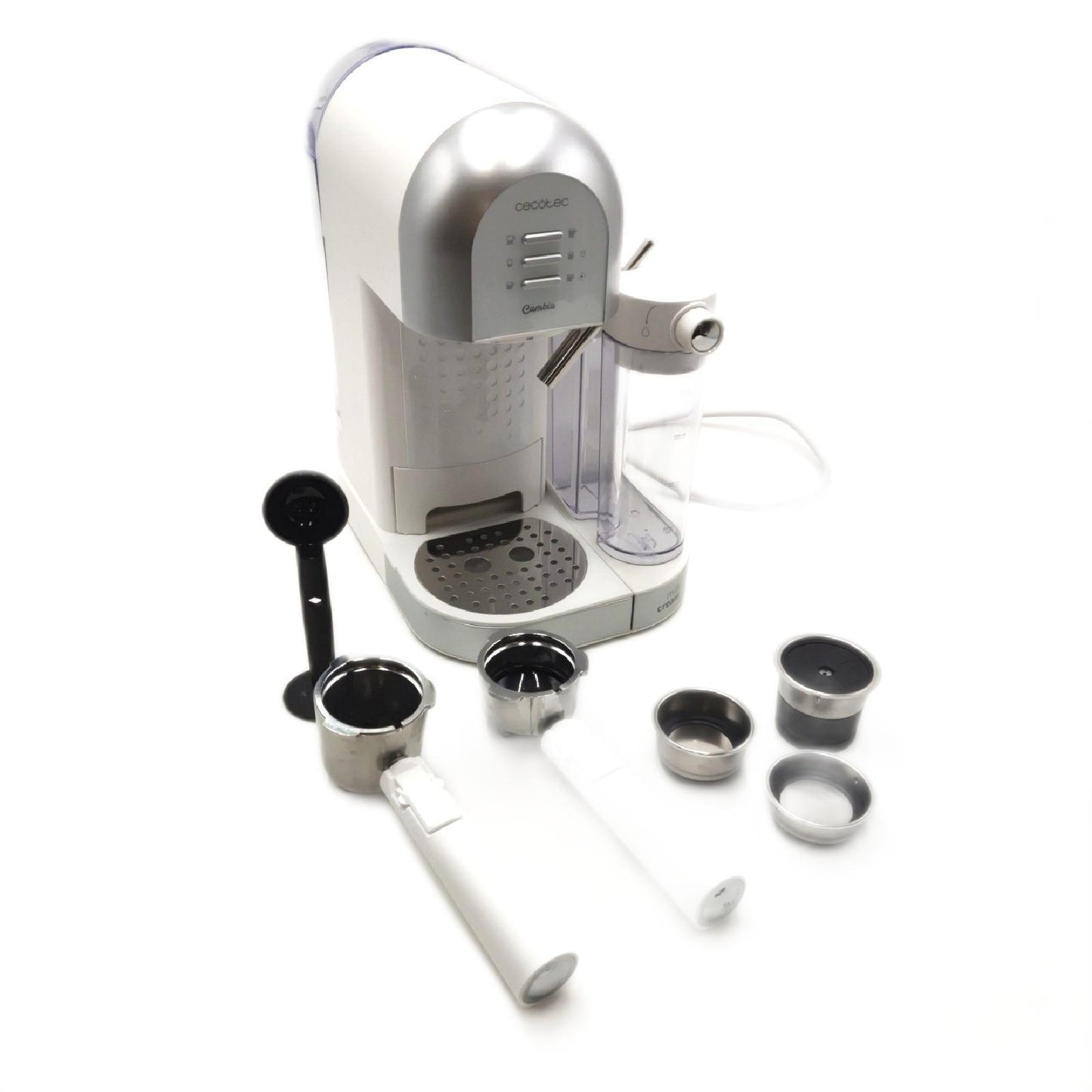 Cecotec Halbautomatischer Kaffee Instant Power-ccino 20 Chic Serie Bianca. für gemahlenen Kaffee und Kapselkaffee 20 Riegel, Milchtank 0,7 ml, Wassertank 1,7 l, 1470 W.