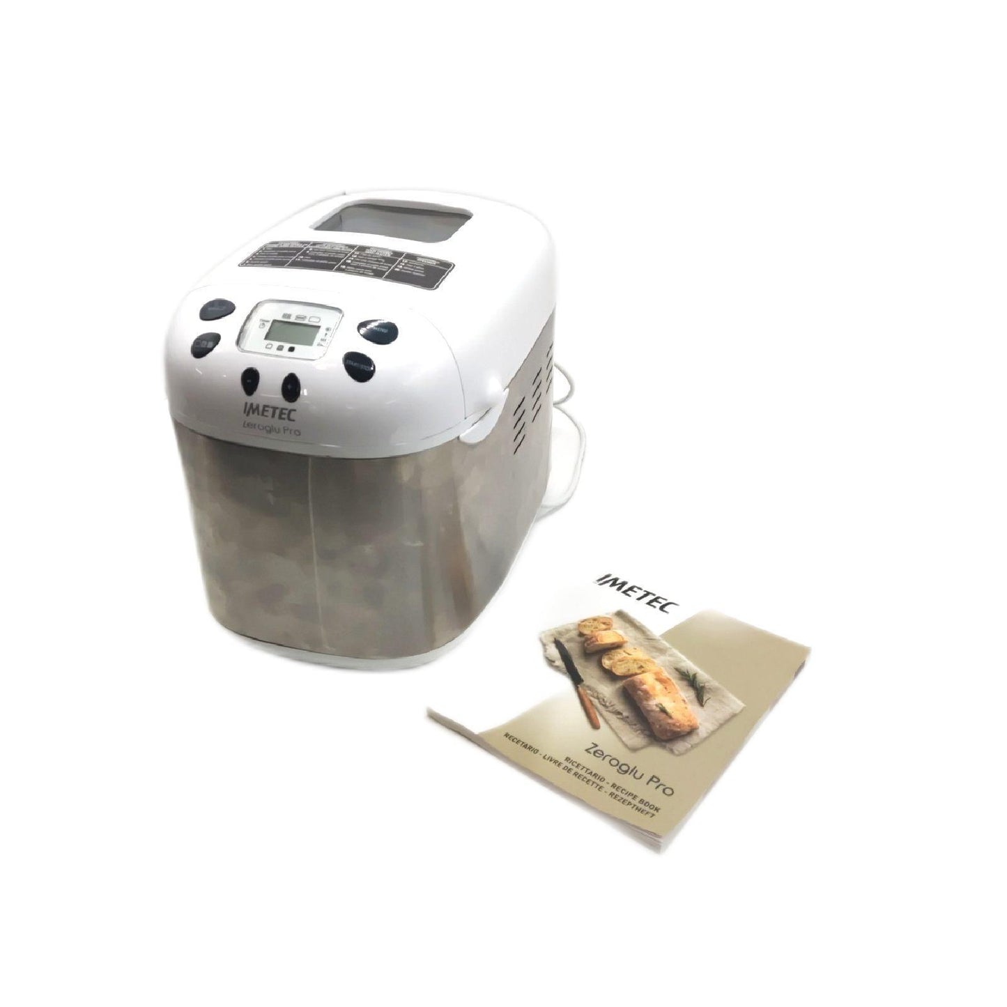 Imetec 7916 Zero-Glu Pro, Gerät für glutenfreies Brot, Ciabattas und Brötchen für Zöliakiekranke, Pizza, Kuchen, Marmeladen, 20 Programme, 2 Rührschaufeln, kontrollierte Aufgehtemperatur Rezeptheft