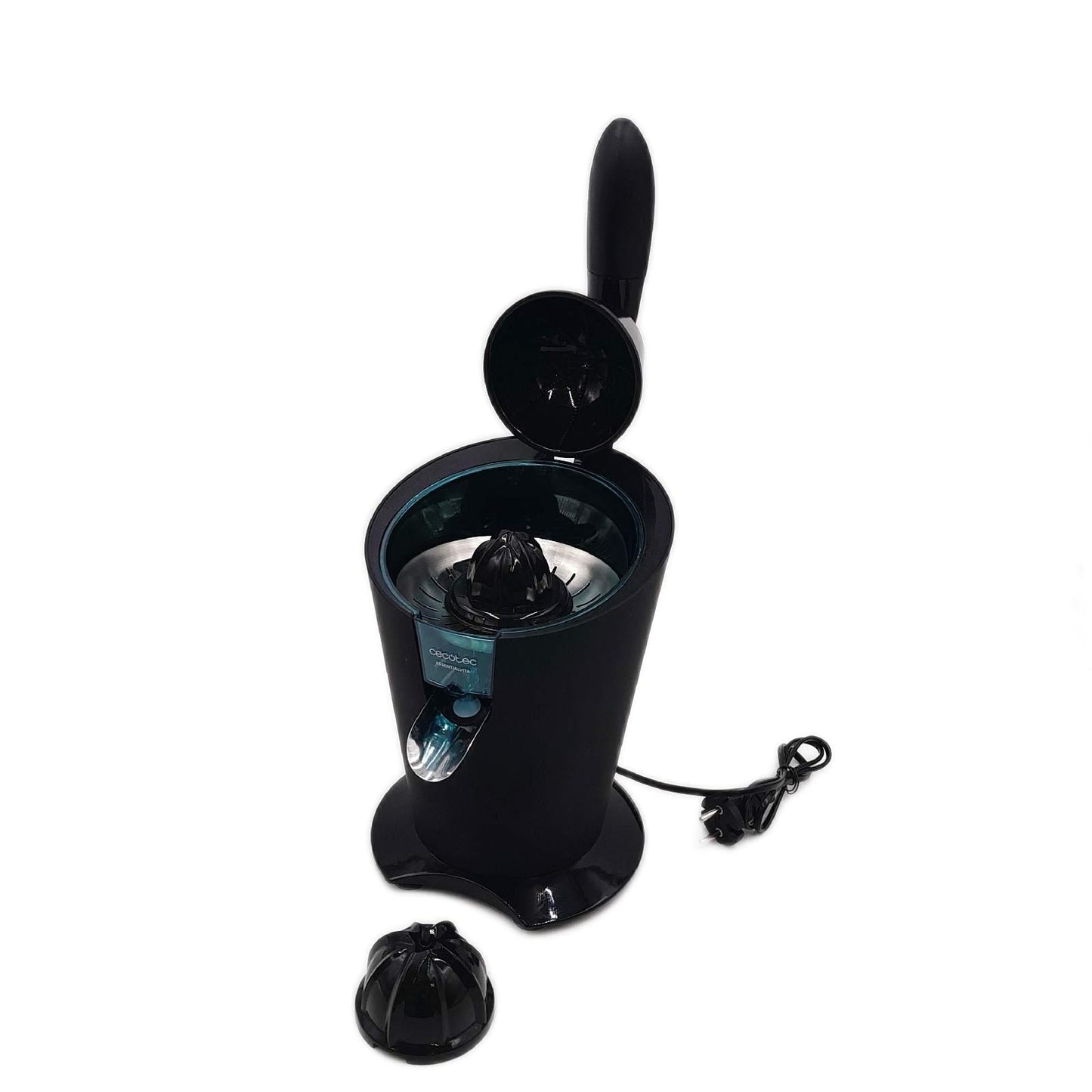 Cecotec Elektrischer Zitruspressen EssentialVita PowerFresh 1000 Black, Leistung 1000 W, Edelstahlfilter, 6 Titanblätter, kontinuierliche Extraktion, Tropfschutz, spülmaschinenfeste Teile