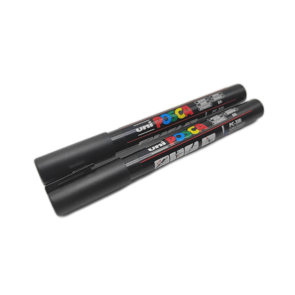 POSCA Mitsubishi Pencil – 3 schwarze PC3M Marker  konische Spitze  feine Spitze  Marker auf Wasserbasis  für Papier  Textilien  Glas  Kieselstein  Holz