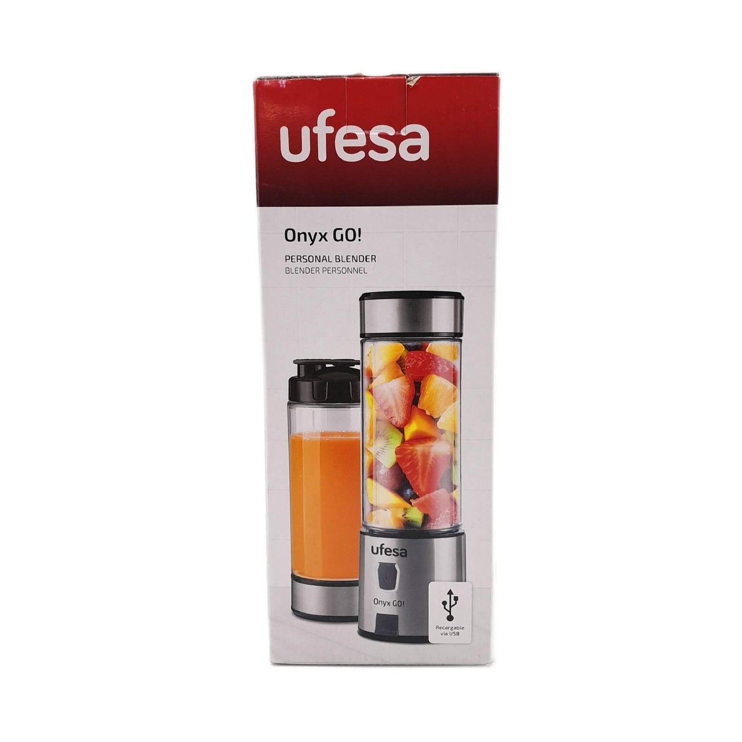 Ufesa Onyx Go! MiniMixer Personal Blender, Tragbarer Mini-Standmixer und Smoothie Maker to go, Sport Deckel, 400 ml, mit Akku und USB Aufladung, Amazon-Exklusiv
