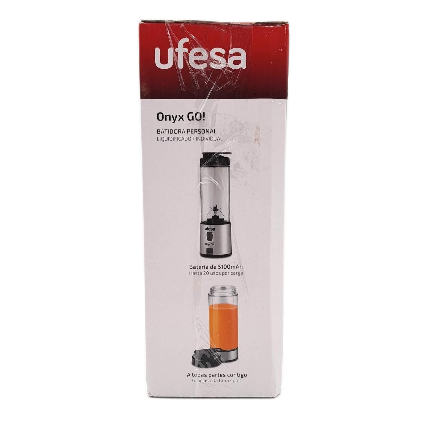 Ufesa Onyx Go! MiniMixer Personal Blender, Tragbarer Mini-Standmixer und Smoothie Maker to go, Sport Deckel, 400 ml, mit Akku und USB Aufladung, Amazon-Exklusiv