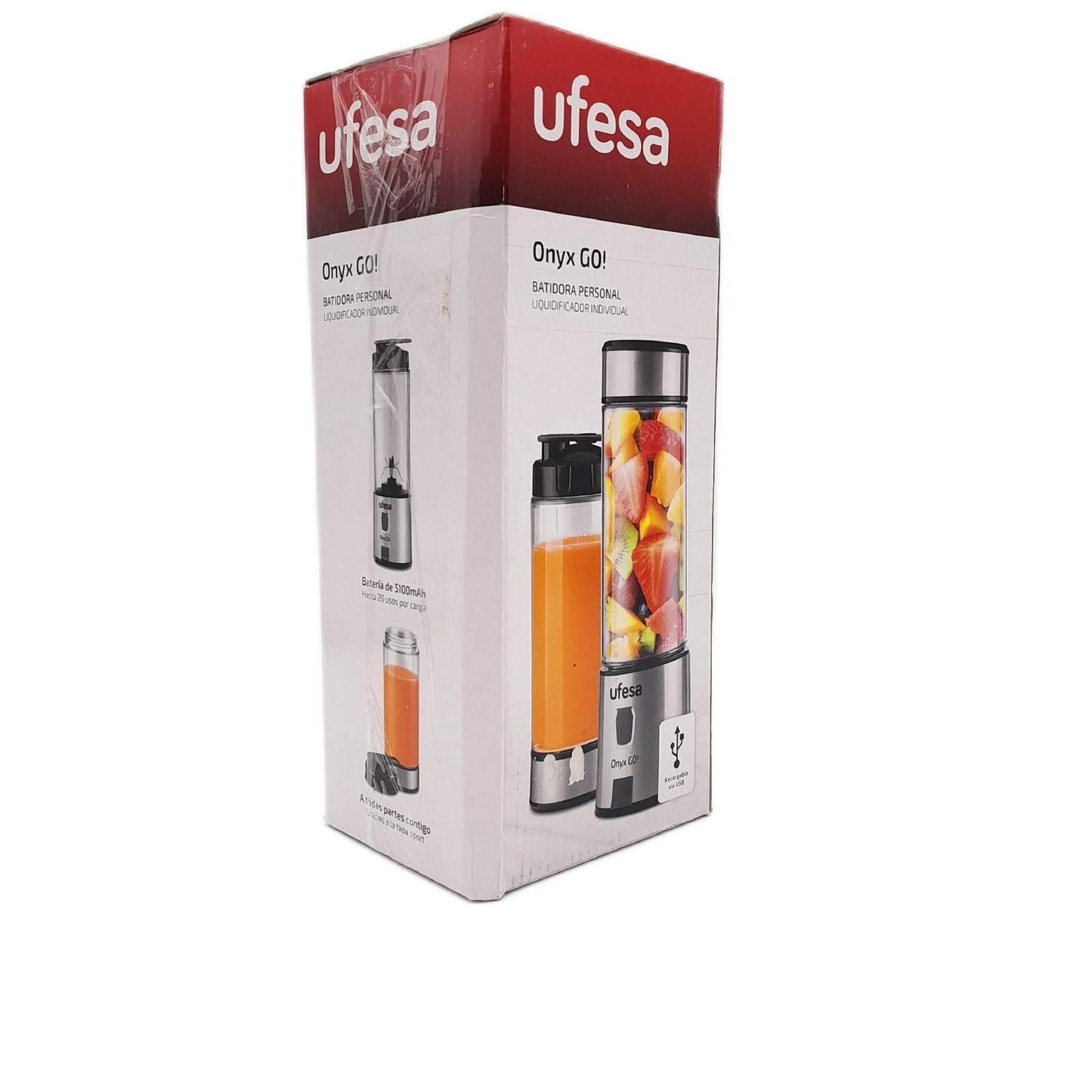 Ufesa Onyx Go! MiniMixer Personal Blender, Tragbarer Mini-Standmixer und Smoothie Maker to go, Sport Deckel, 400 ml, mit Akku und USB Aufladung, Amazon-Exklusiv