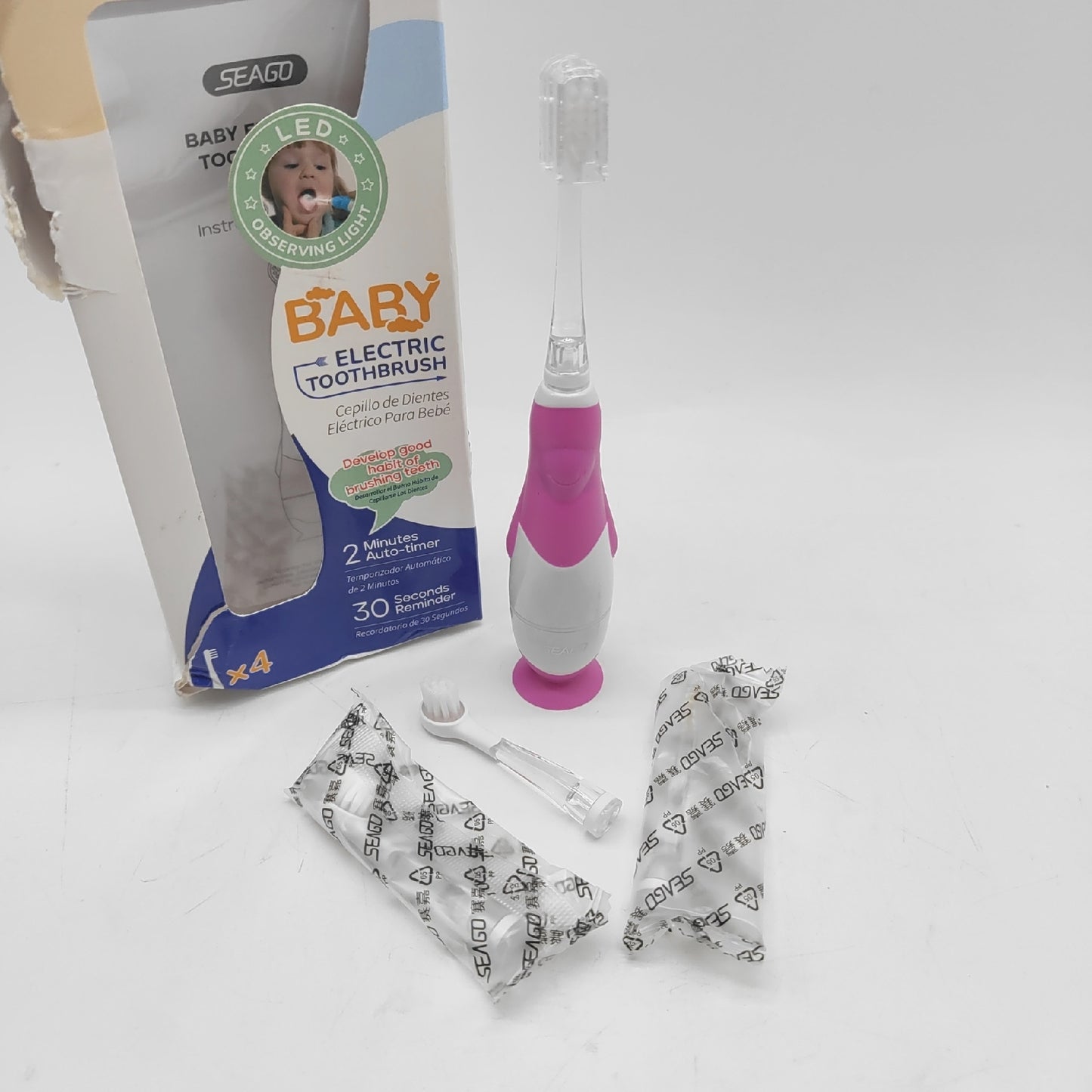 Seago Elektrische Zahnbürste Zahnpflege Baby Kinder ab 0 1 2 3 Jahr LED Licht sicher sanft effektiv