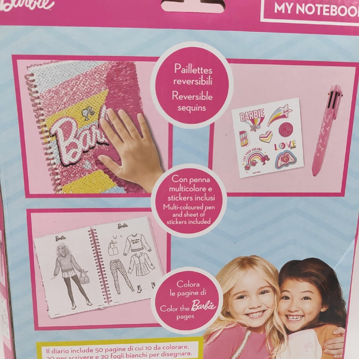 Barbie Notizbuch Schreibwaren ODS My Notebook wendbare Pailletten weiße Seiten