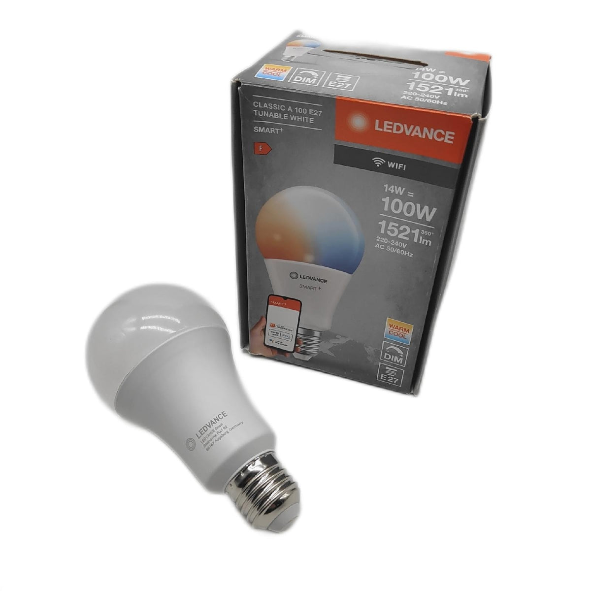 LEDVANCE Smarte LED-Lampe mit WiFi Technologie, Sockel E27, Dimmbar, Lichtfarbe änderbar 2700-6500K, ersetzt Glühlampen mit 100 W, SMART+ WiFi Classic Tunable White, 1er-Pack
