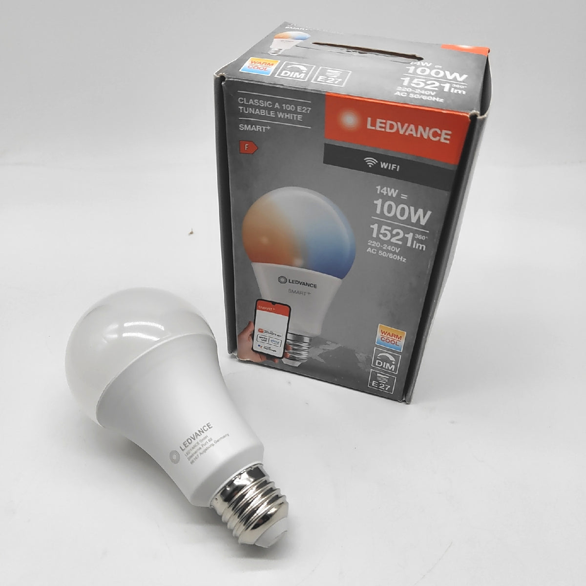 LEDVANCE Smarte LED-Lampe mit WiFi Technologie, Sockel E27, Dimmbar, Lichtfarbe änderbar 2700-6500K, ersetzt Glühlampen mit 100 W, SMART+ WiFi Classic Tunable White, 1er-Pack