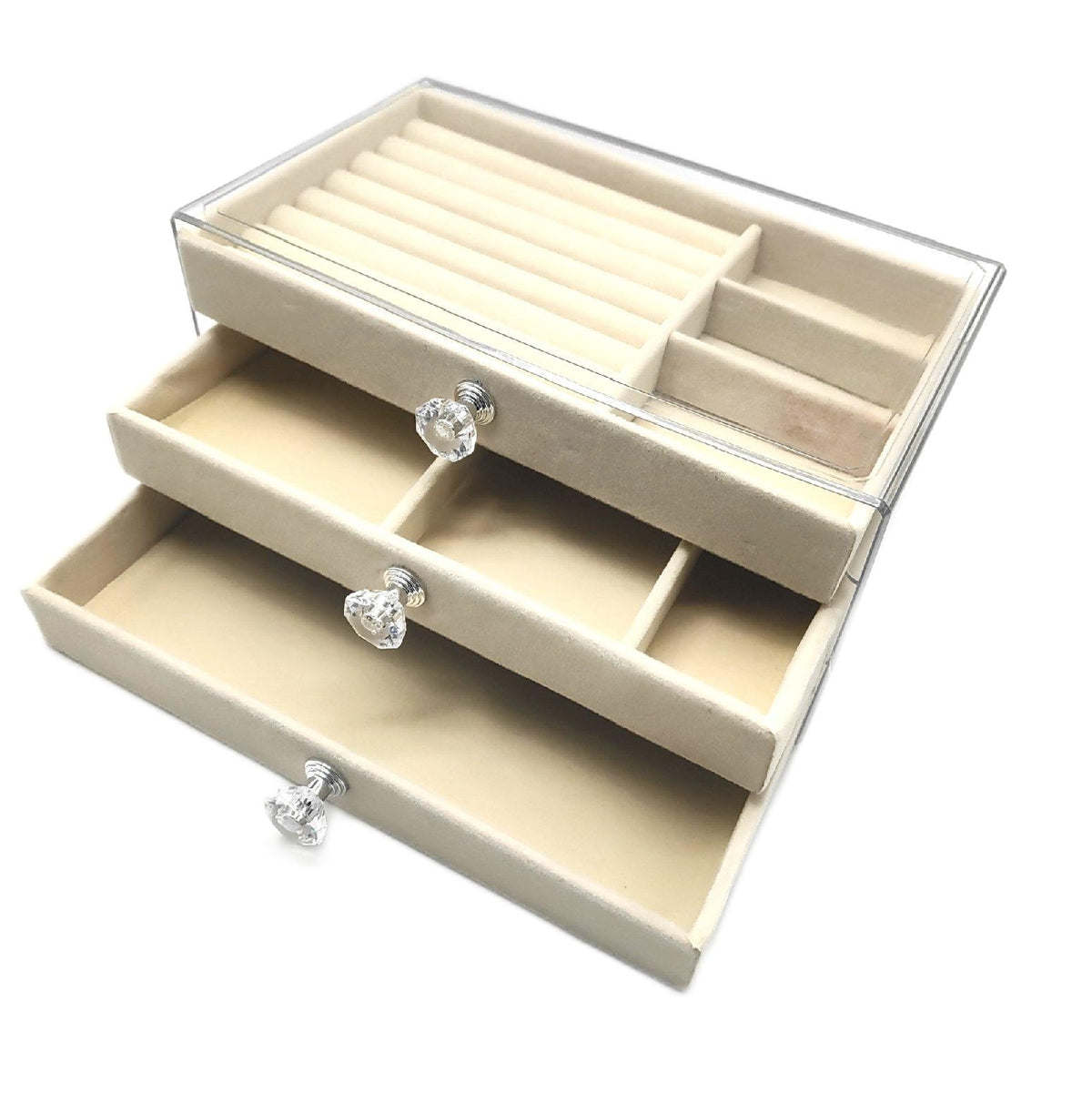 Hsyan Schmuckkasten Acryl 3 Schubladen Transparent Beige