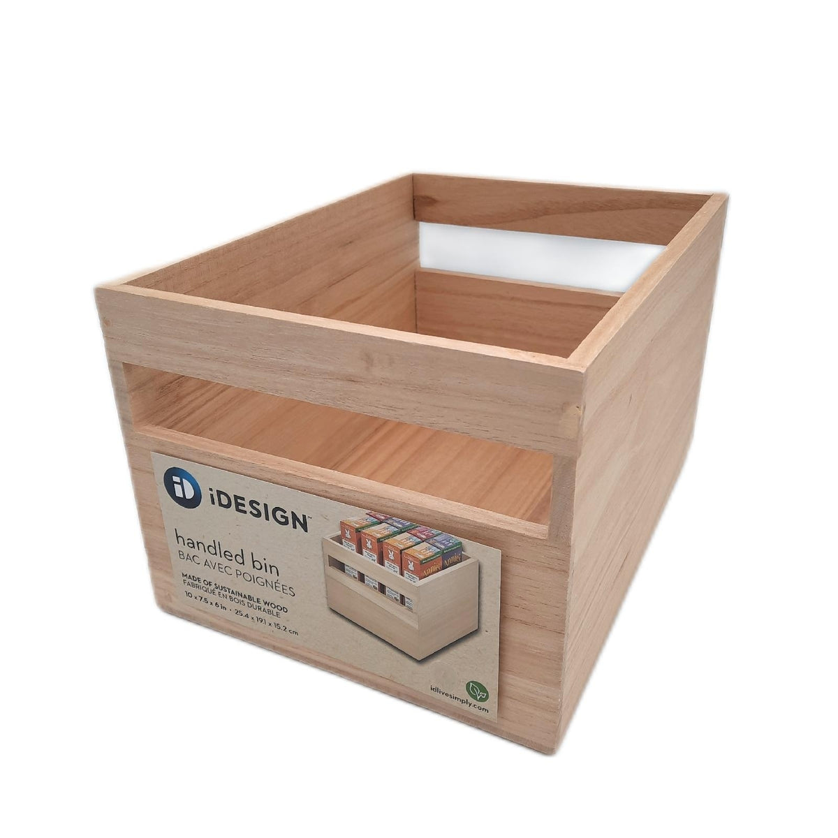 iDesign Aufbewahrungsbox mit Griffen  Küchenschrank Organizer aus Paulownia-Holz für Regal oder Vorratsschrank  vielseitige Kiste zur Aufbewahrung  beige  25.4x19.1x15.7cm
