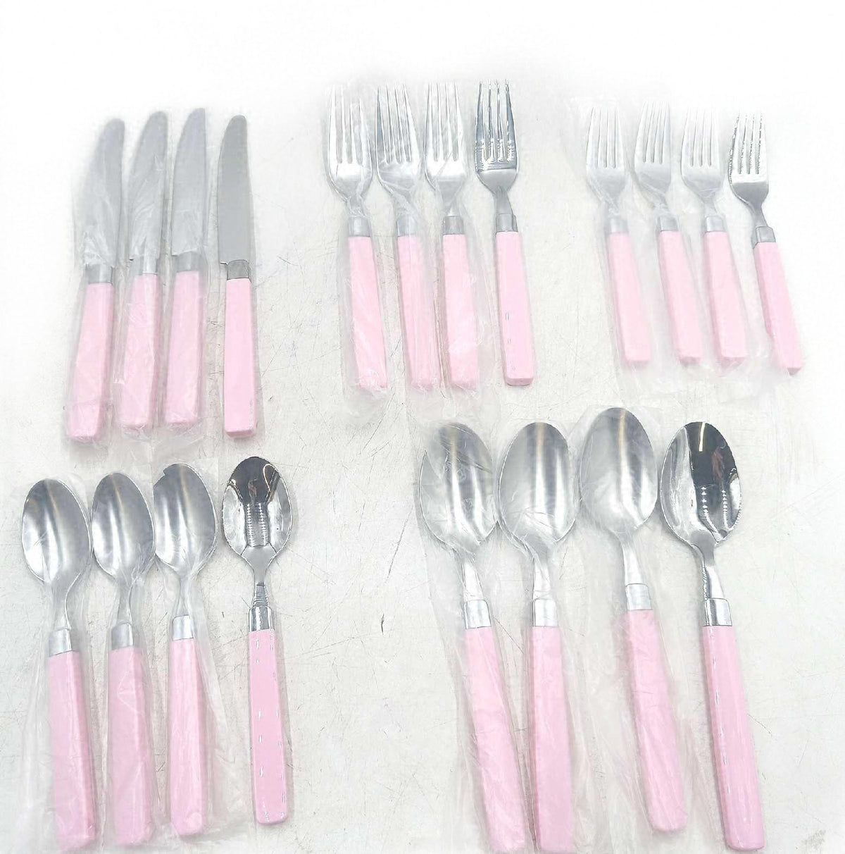 20 teiliges Edelstahl Besteck Set farbige Griffe 4 Menuegabeln Besteckset Edelsstahl