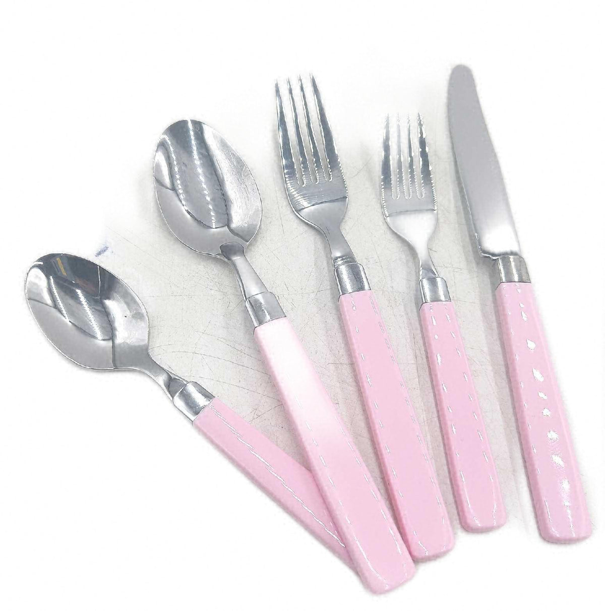 20 teiliges Edelstahl Besteck Set farbige Griffe 4 Menuegabeln Besteckset Edelsstahl