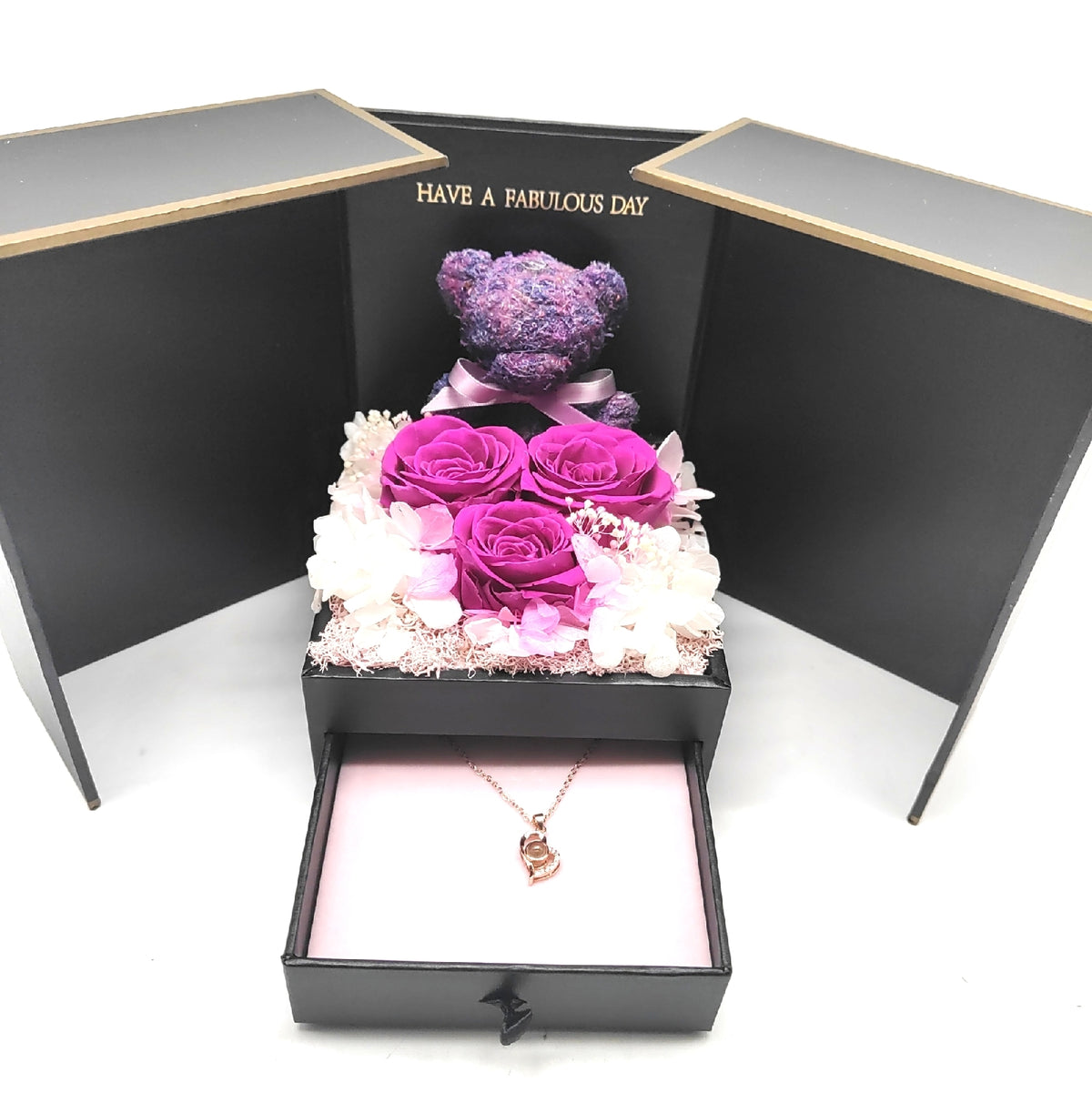 ADDWel ewige Rose Geschenkbox mit Kette Ich liebe Dich in 100 Sprachen