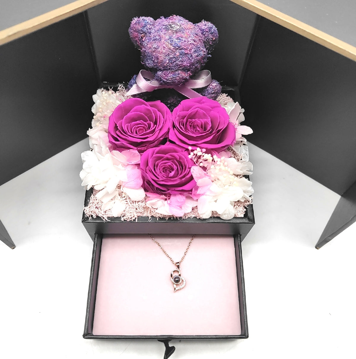 ADDWel ewige Rose Geschenkbox mit Kette Ich liebe Dich in 100 Sprachen