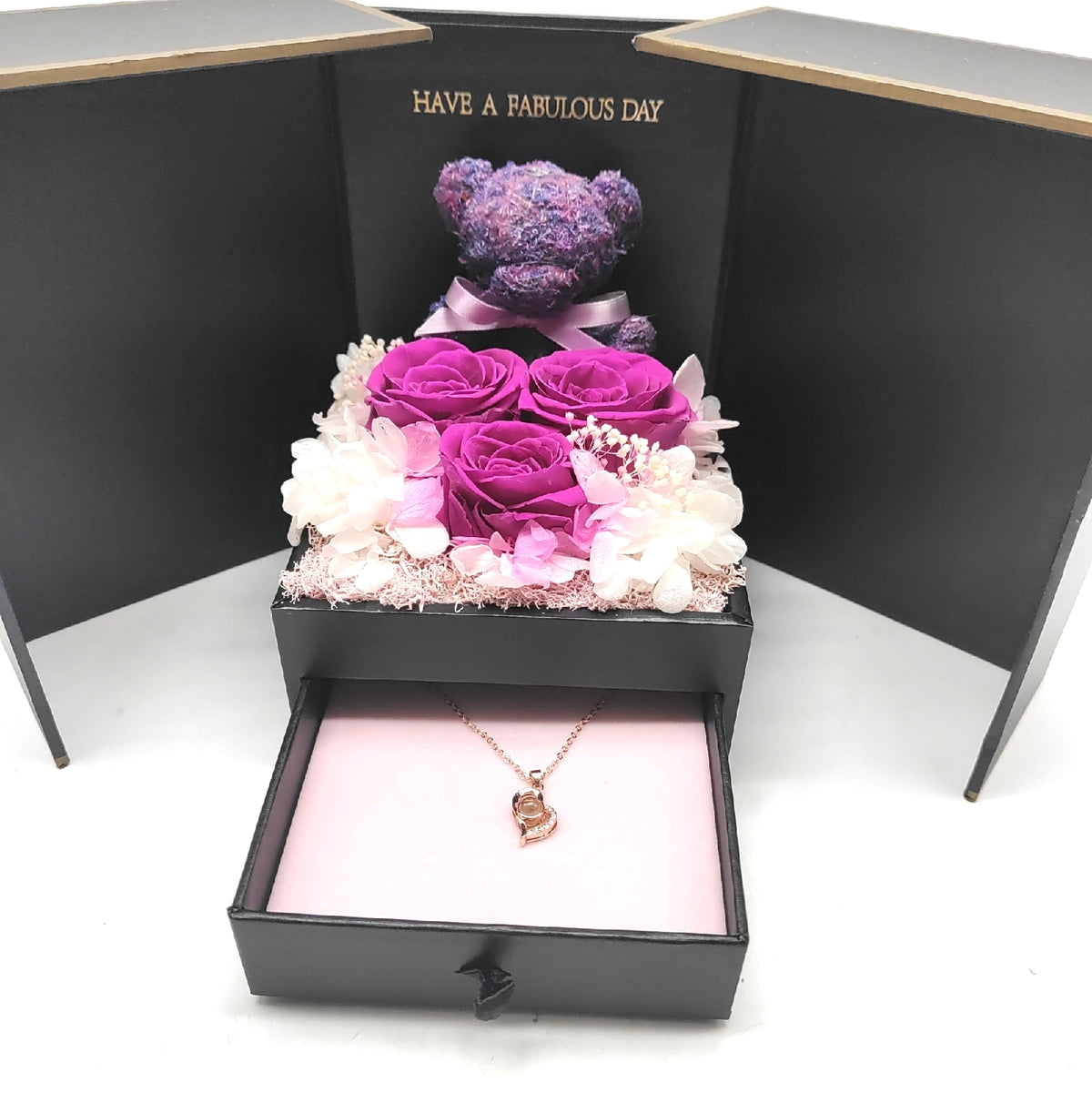 ADDWel ewige Rose Geschenkbox mit Kette Ich liebe Dich in 100 Sprachen
