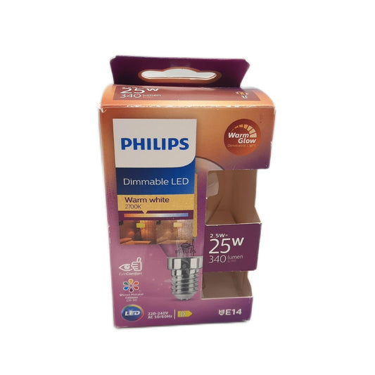 PHILIPS LED Classic E14 WarmGlow Lampe, 25 W, Tropfenform, dimmbar, klar, warmweiß