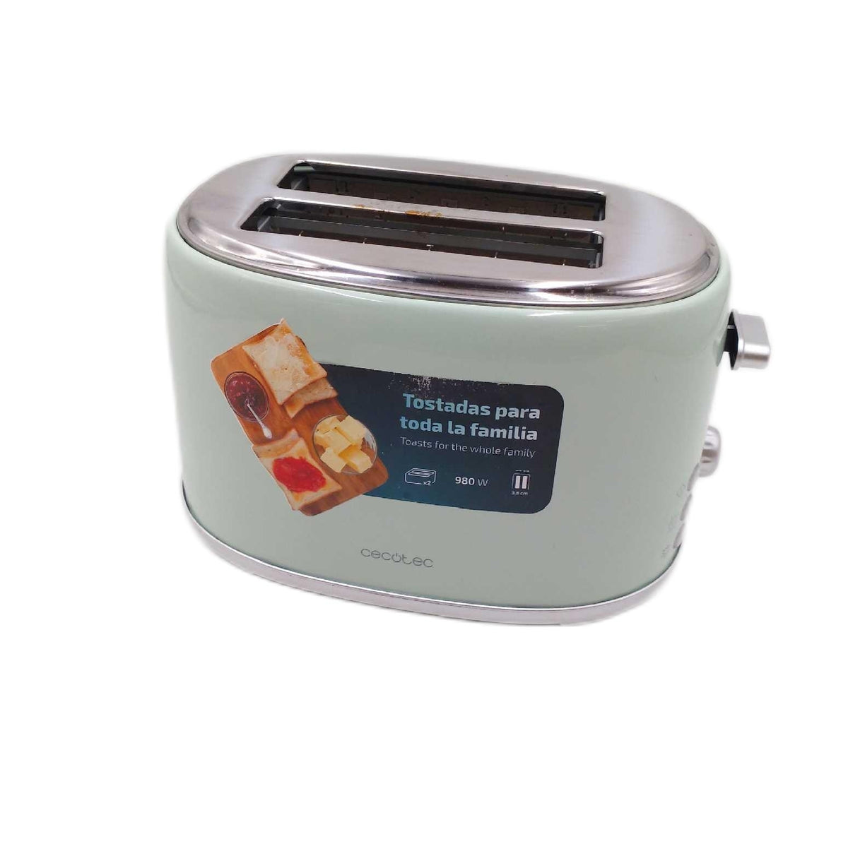 Cecotec Toaster 2 Scheiben ToastTaste 1000 Retro Double Green 980 W Edelstahl 2 Schlitze 38 cm