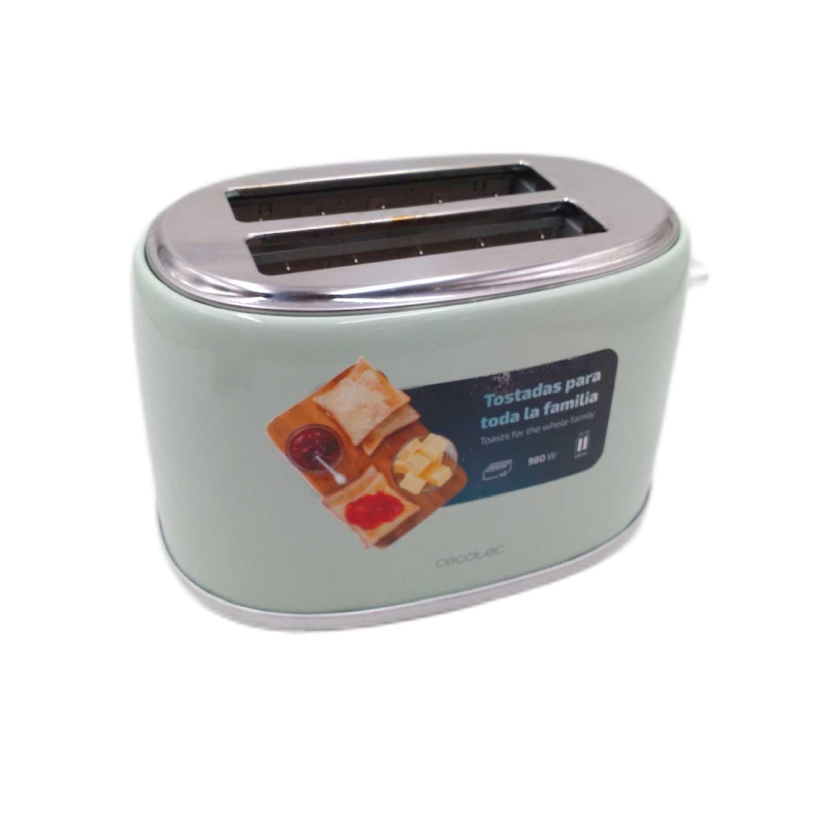 Cecotec Toaster 2 Scheiben ToastTaste 1000 Retro Double Green 980 W Edelstahl 2 Schlitze 38 cm