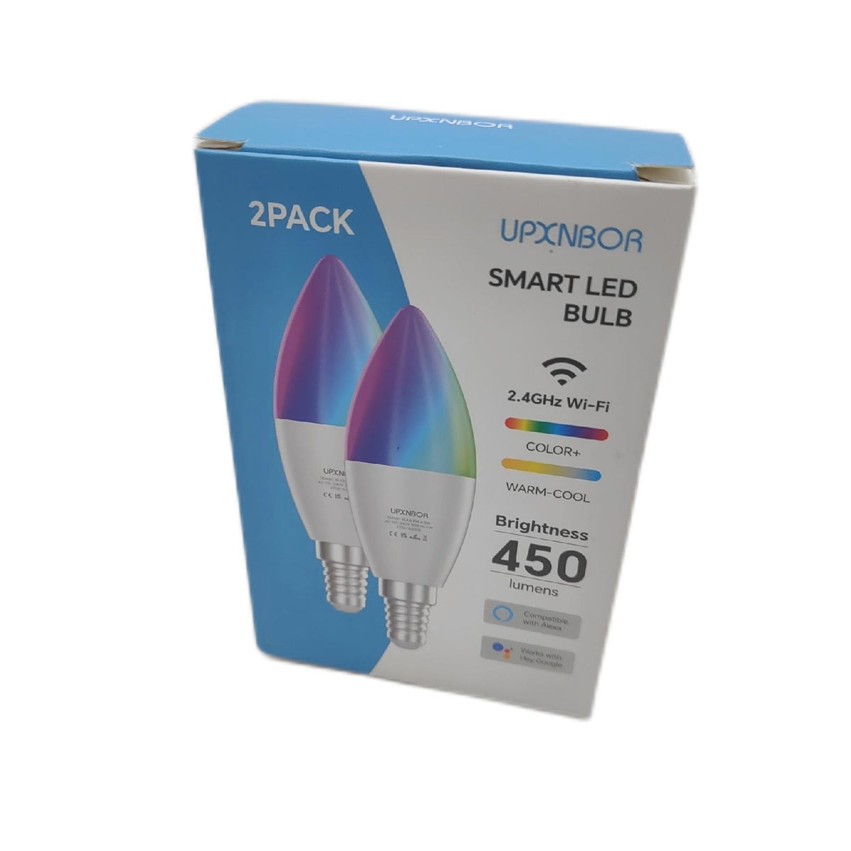 UPXNBOR Smarte Glühbirne E14 LED RGBWW WLAN Lampe, 4.5W, 2 Stück