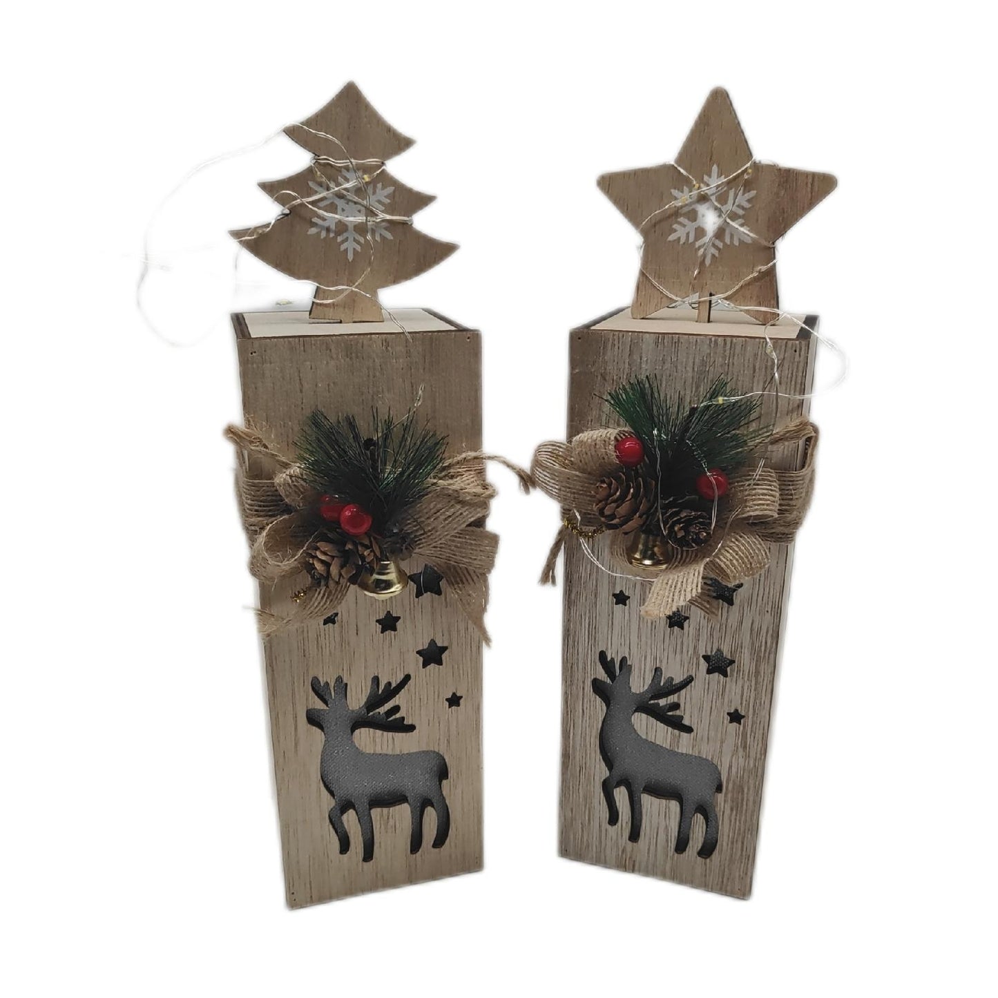 NUPTIO Weihnachtsdeko Holzdekoration Dekoration 30cm Höhe LED festlich Set