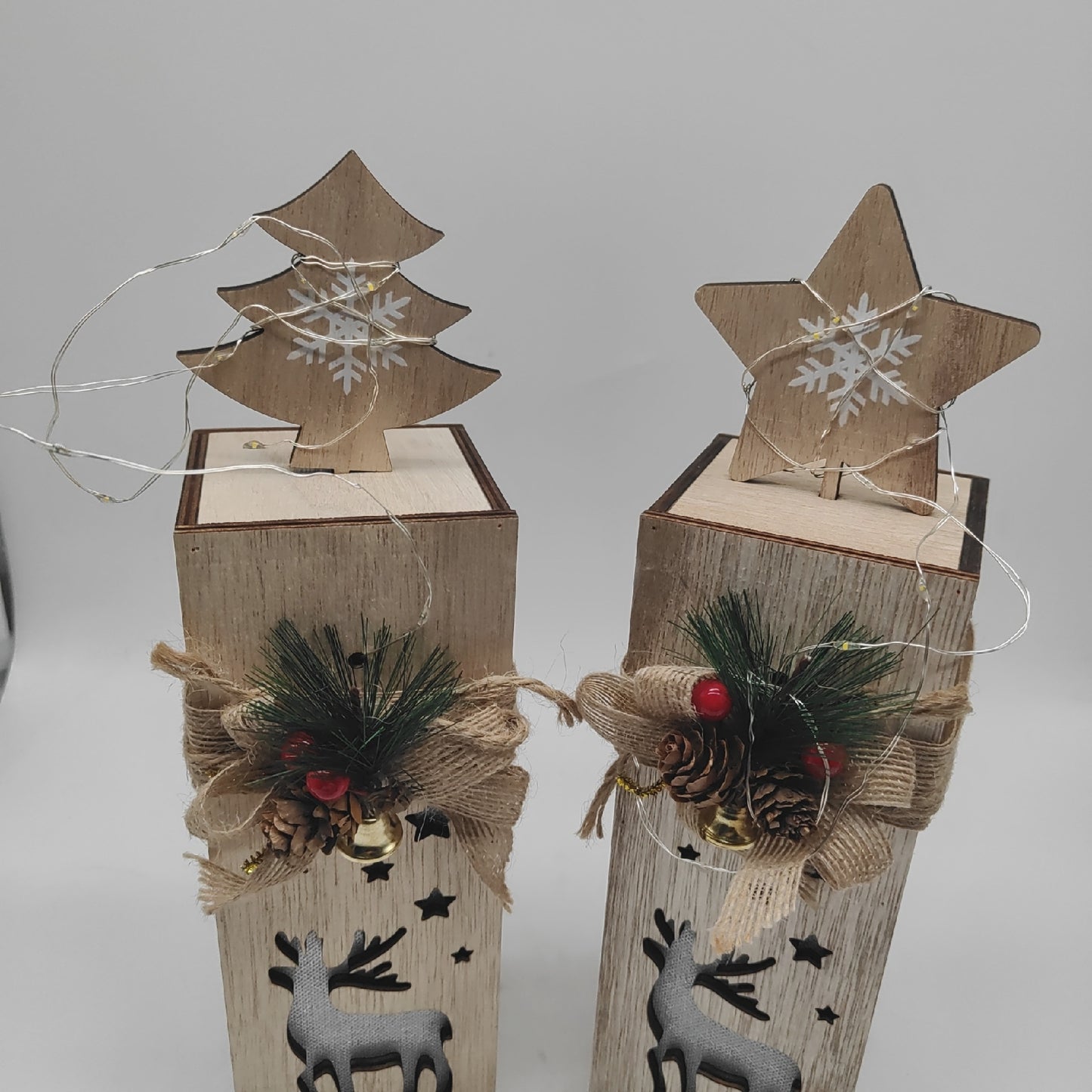 NUPTIO Weihnachtsdeko Holzdekoration Dekoration 30cm Höhe LED festlich Set