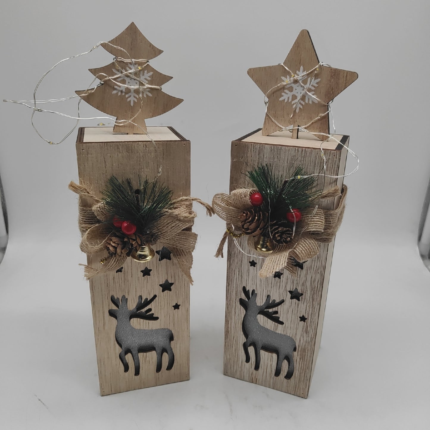 NUPTIO Weihnachtsdeko Holzdekoration Dekoration 30cm Höhe LED festlich Set
