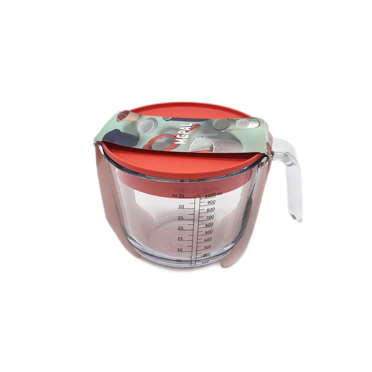 Mepal Glas Messbecher Chef it 1 Liter mit Deckel Coral leicht ablesbar