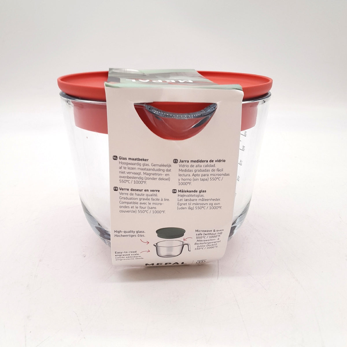Mepal Glas Messbecher Chef it 1 Liter mit Deckel Coral leicht ablesbar