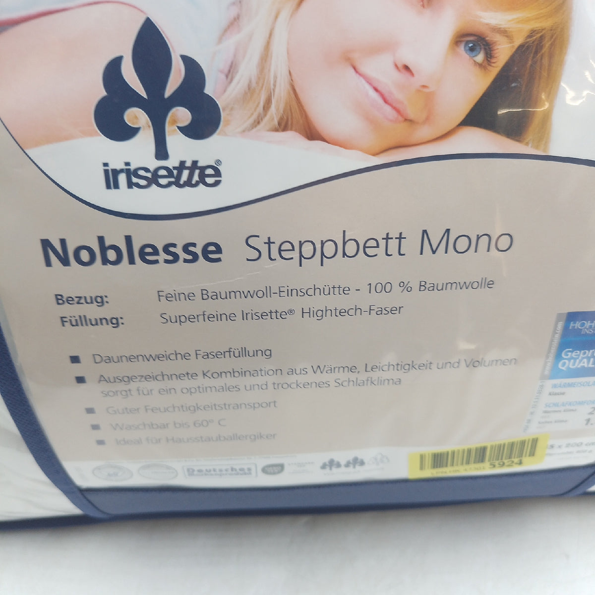 Irisette Noblesse Ganzjahresdecke Steppdecke Baumwolle 135 x 200 cm Oeko Tex zertifiziert hergestellt in Deutschland