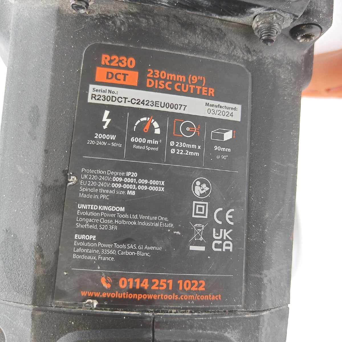 Evolution R230DCT 230 mm slijpmachine 2000 W Motor Defekt mit Gebrauch