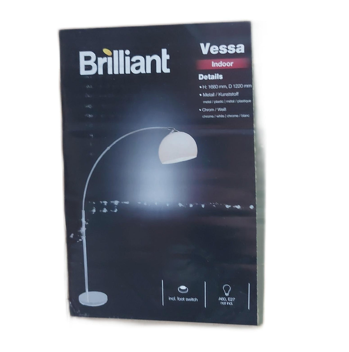 Brilliant Lampe Vessa Bogenstandleuchte 17m chrom weiss Montagezubeho