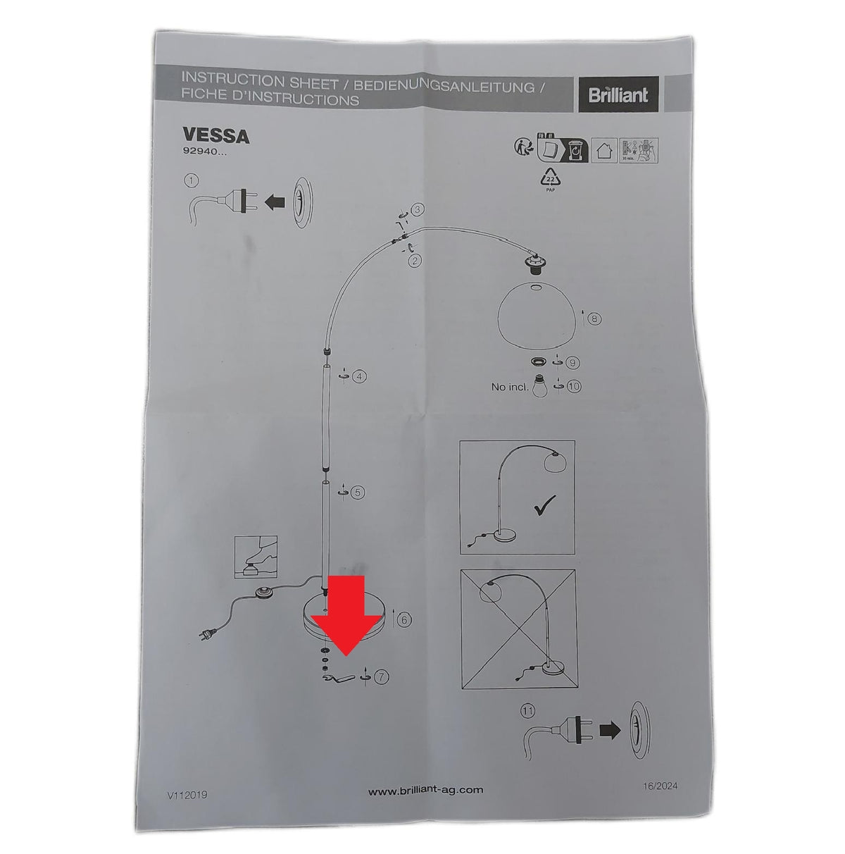 Brilliant Lampe Vessa Bogenstandleuchte 17m chrom weiss Montagezubeho