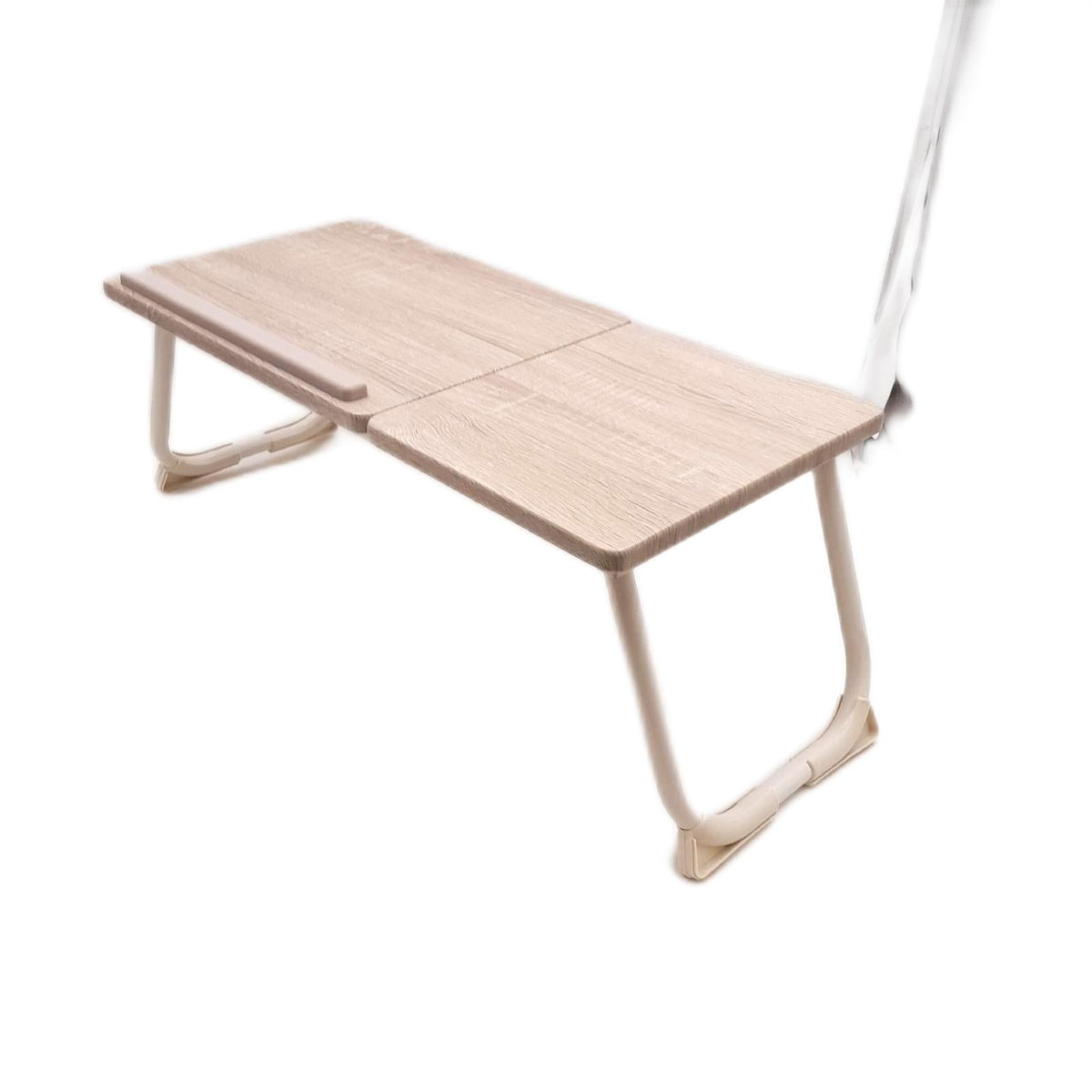 MEUBLE Cosy Laptoptisch Frühstückstablett Höhenverstellbar Betttisch Laptopständer mit klappbaren Beinen für Sofa und Bett, Naturfarben + Weiß, 65x30x27.5cm